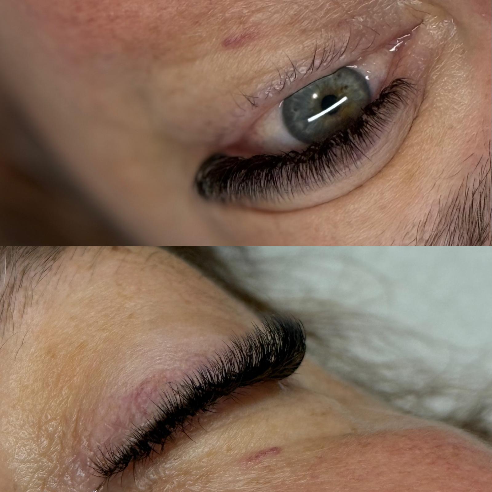 Photo zoomé d’œils avec une ligne parfaite en volume russe noir, avec des bouquets exclusivement réalisés à la main chez la fée des jolies en gironde